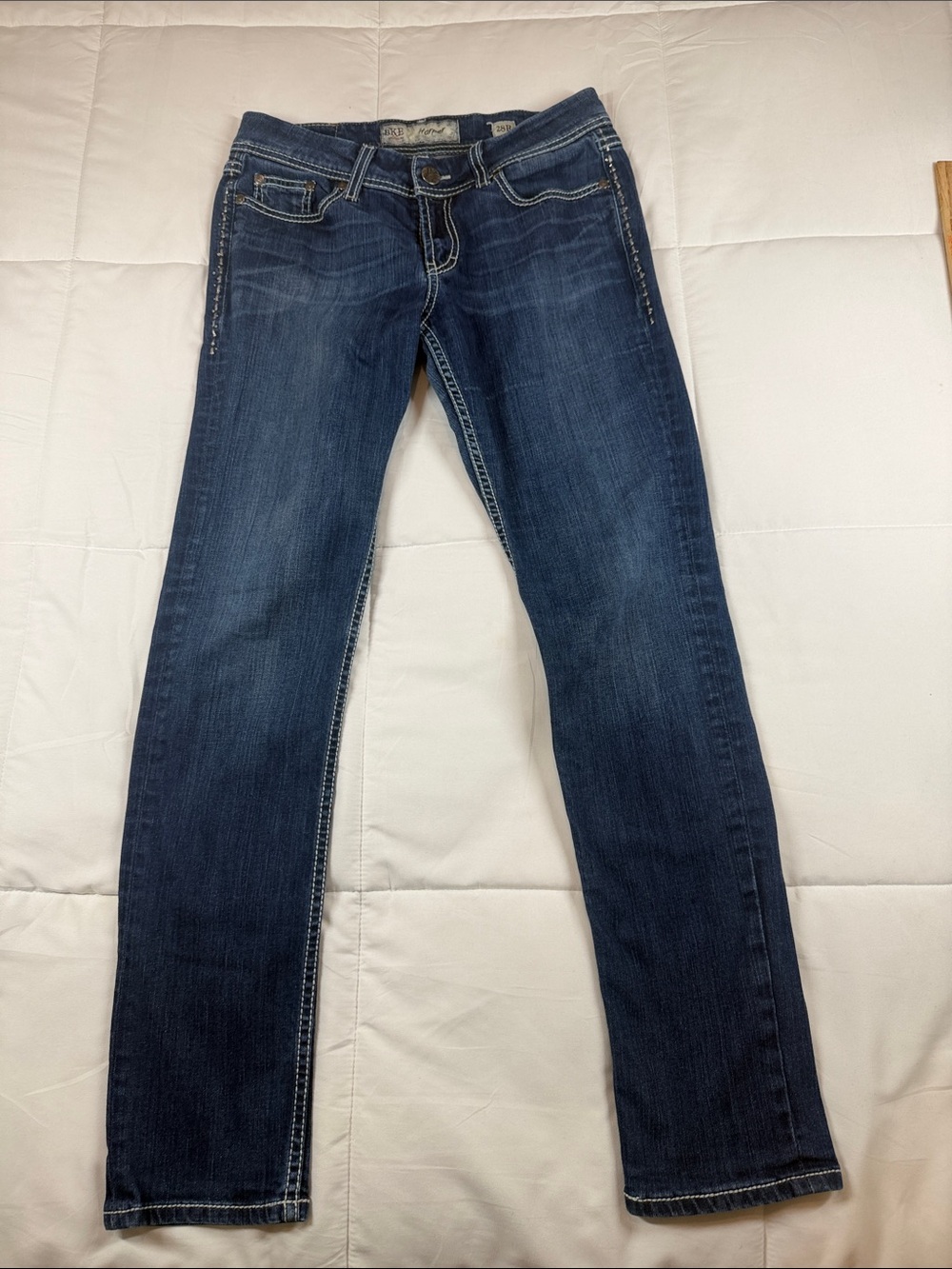 BKE Dark Blue Skinny Jeans Embellished with Contrast Stitching 28